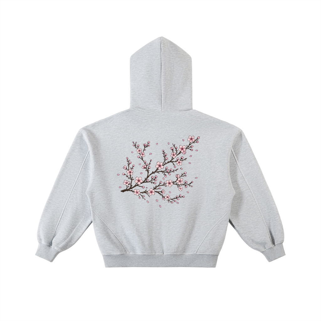 Cherry Blossom Stitched Zip Hoodie